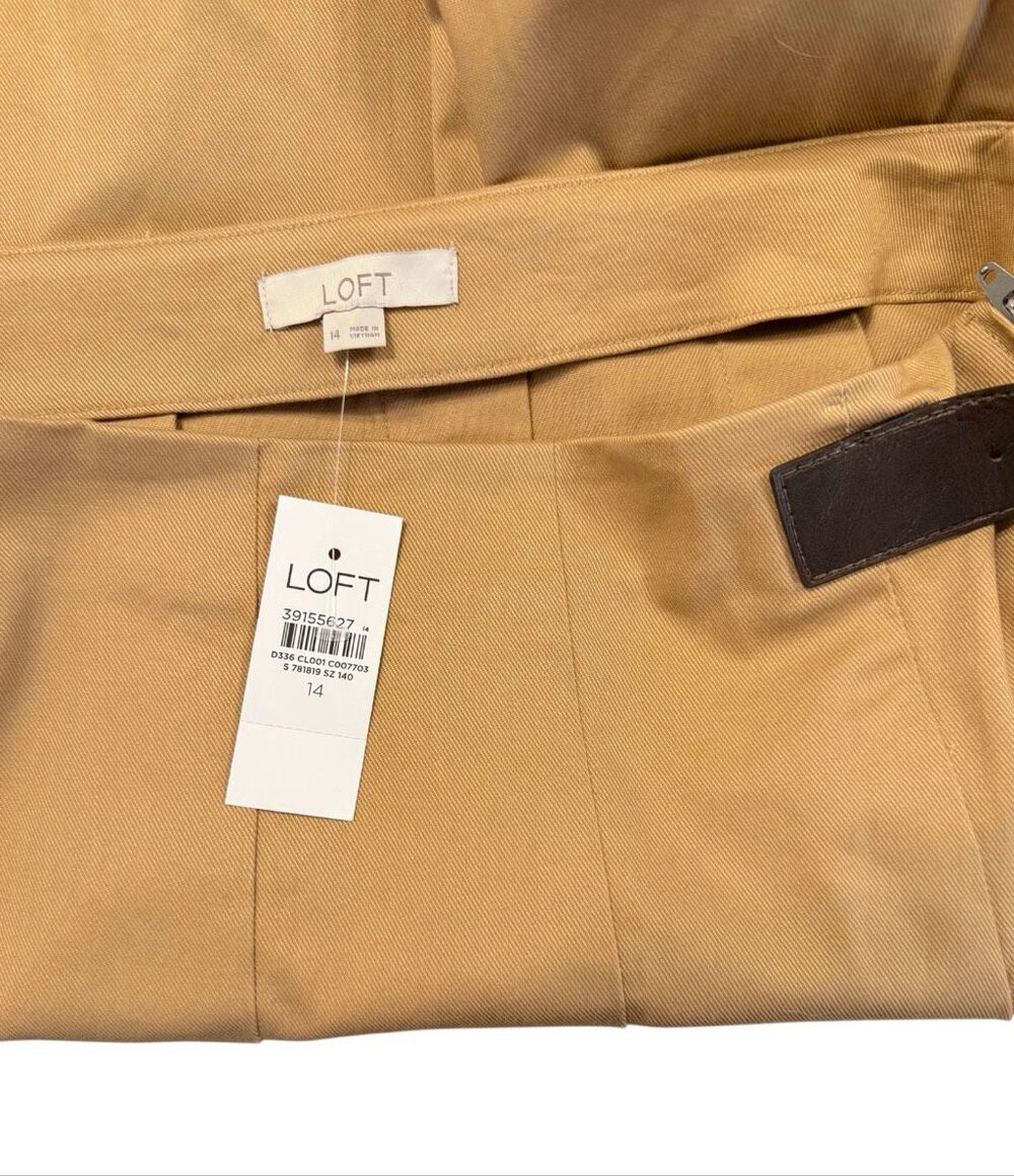 NWT LOFT Khaki Pleated Mini Skirt Sz. 14 Buckle Academic Preppy - Picture 7 of 11